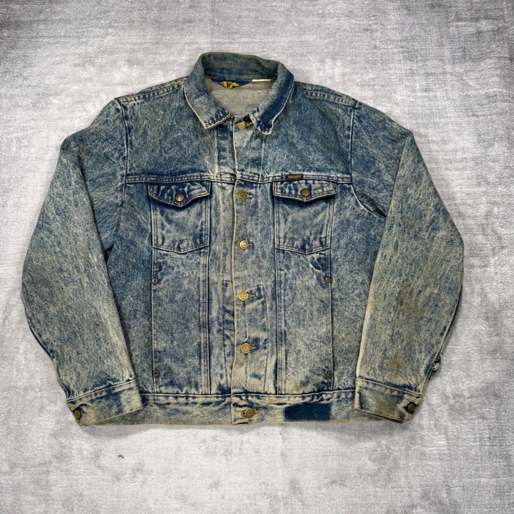 Wrangler Jacket Mens Large Blue Denim Vintage 80s Trucker Acid Wash Made In USA